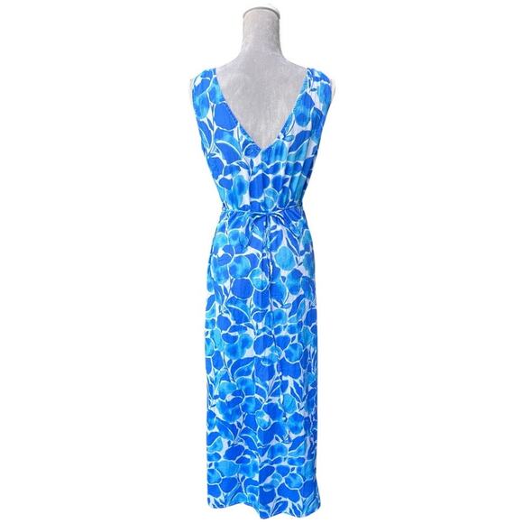 DVF x ONIA Blue Floral Wrap Dress Swim Cover-Up 100% Cotton Size Large - Picture 3 of 6